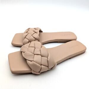 Open Edit Lucca Quilted Strap Flat Slide Sandals Women's Beige Size US8.5M EU39